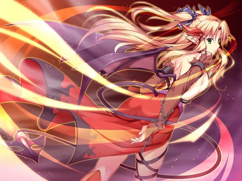 Blonde Anime Girl — Red, Dramatic, Sword, Magic