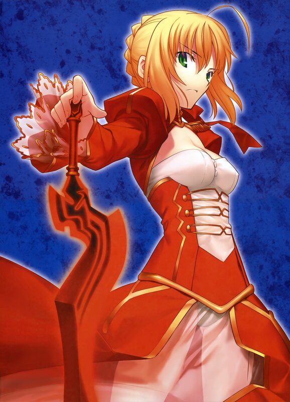 Blonde Anime Girl — Red, Dramatic, Sword, Red Dress