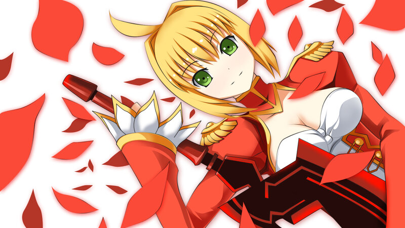 Blonde Anime Girl — Red, Dramatic, Sword