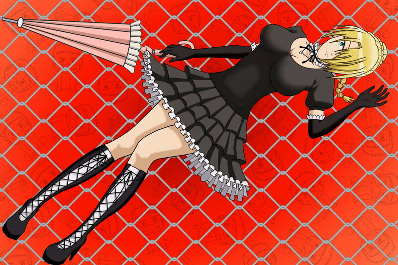 Blonde Anime Girl — Red, Dramatic, Umbrella