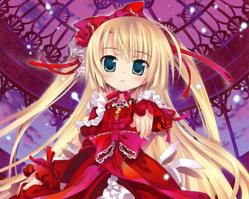 Blonde Anime Girl — Red, Dreamy, Night