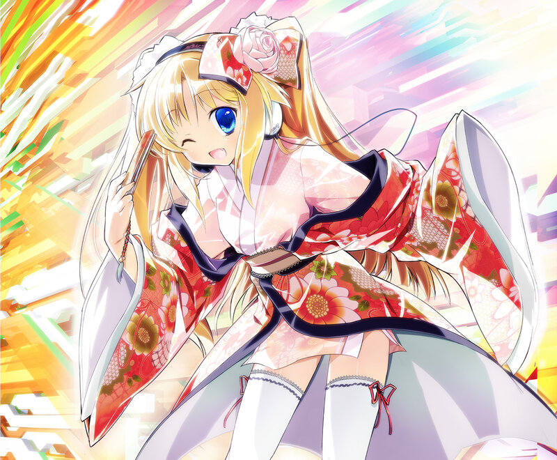 Blonde Anime Girl — Red, Dynamic, Kimono