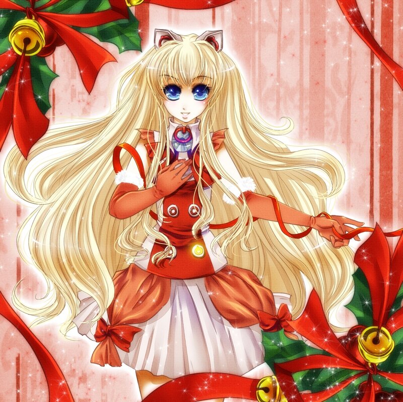 Blonde Anime Girl — Red, Festive