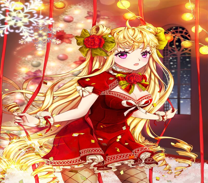 Blonde Anime Girl — Red, Festive, Winter