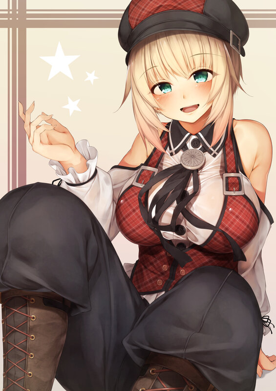 Blonde Anime Girl — Red, Playful, Hat
