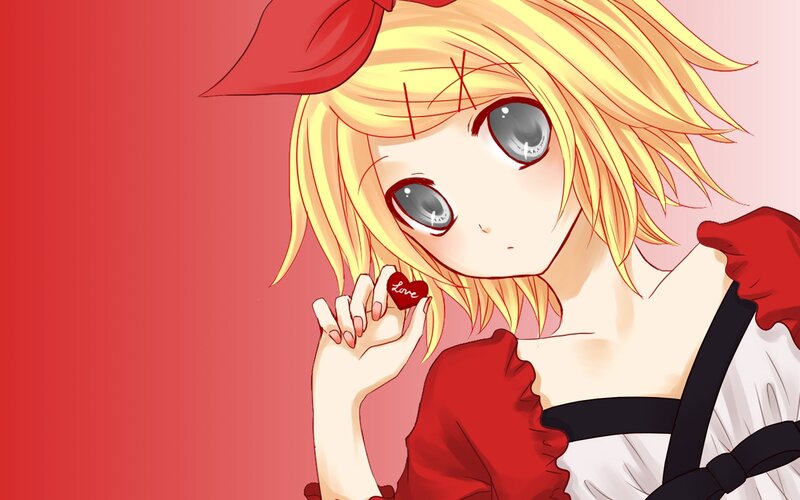 Blonde Anime Girl — Red, Playful, Red Bow