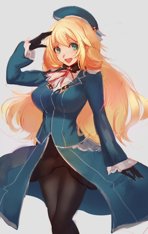 Blonde Anime Girl Saluting — Blue