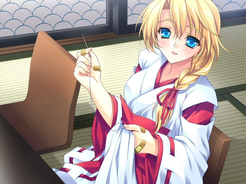 Blonde Anime Girl Sewing