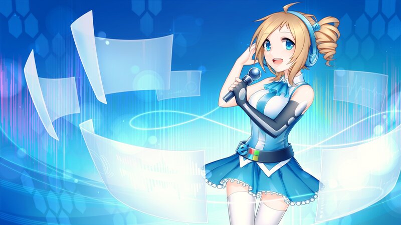 Blonde Anime Girl Singing — Blue, Energetic