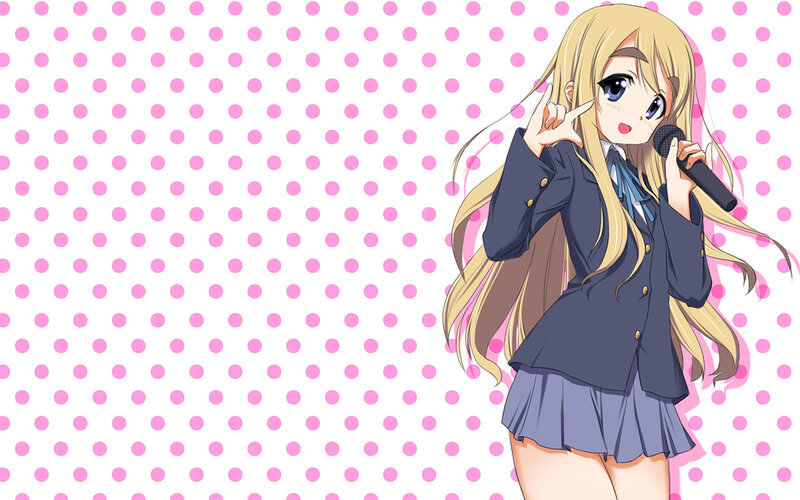 Blonde Anime Girl Singing — Pink, Cheerful, Microphone