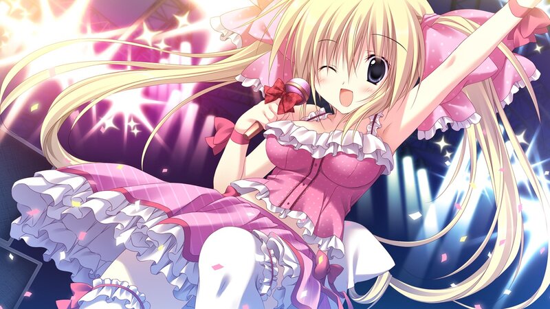 Blonde Anime Girl Singing — Pink
