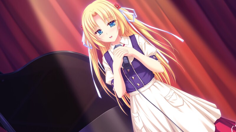Blonde Anime Girl Singing — Red