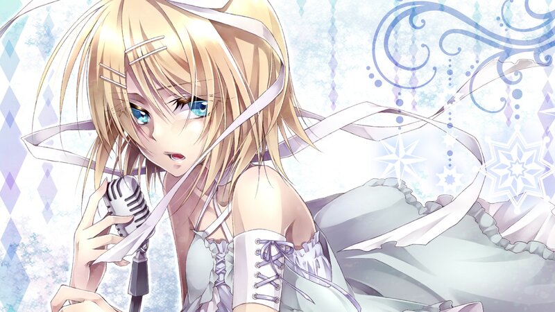 Blonde Anime Girl Singing — White, Dreamy, Winter