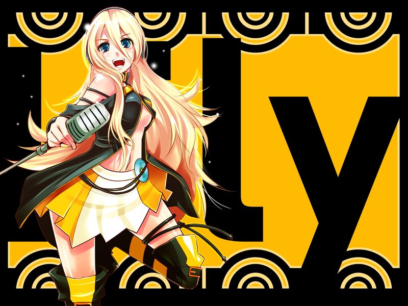 Blonde Anime Girl Singing — Yellow, Energetic, Microphone, Skirt