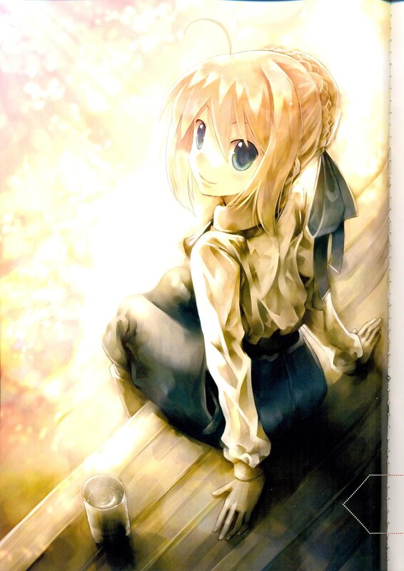 blonde anime girl sitting