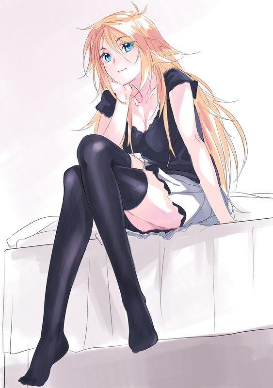 blonde anime girl sitting
