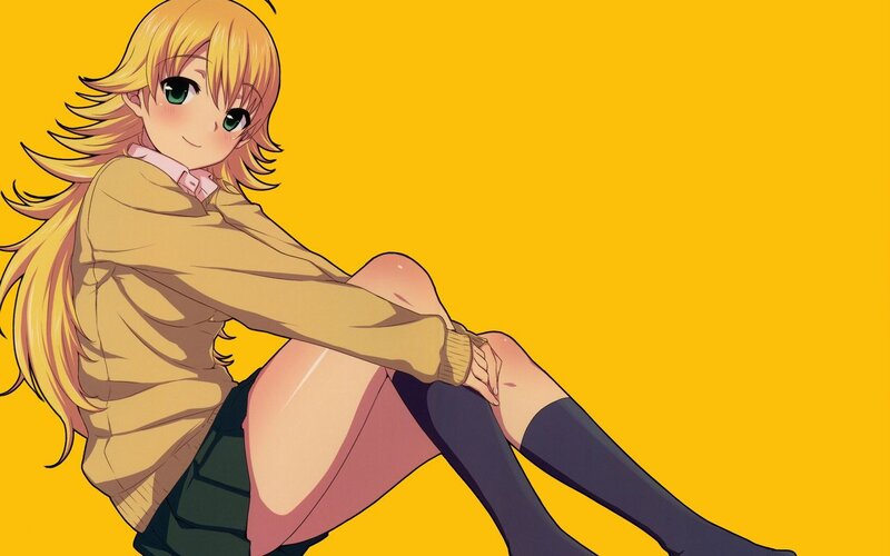 blonde anime girl sitting