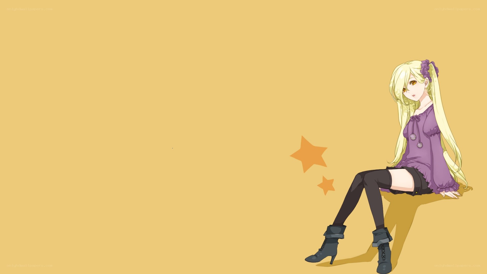 blonde anime girl sitting