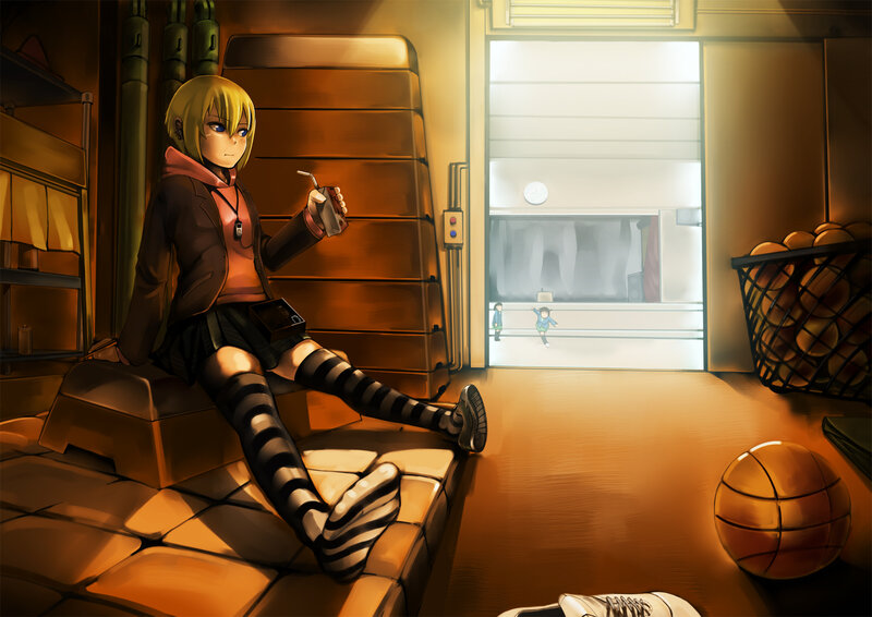 Blonde Anime Girl Sitting — Brown