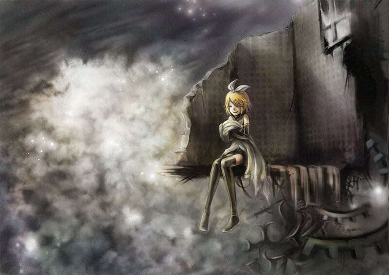 Blonde Anime Girl Sitting — Gray