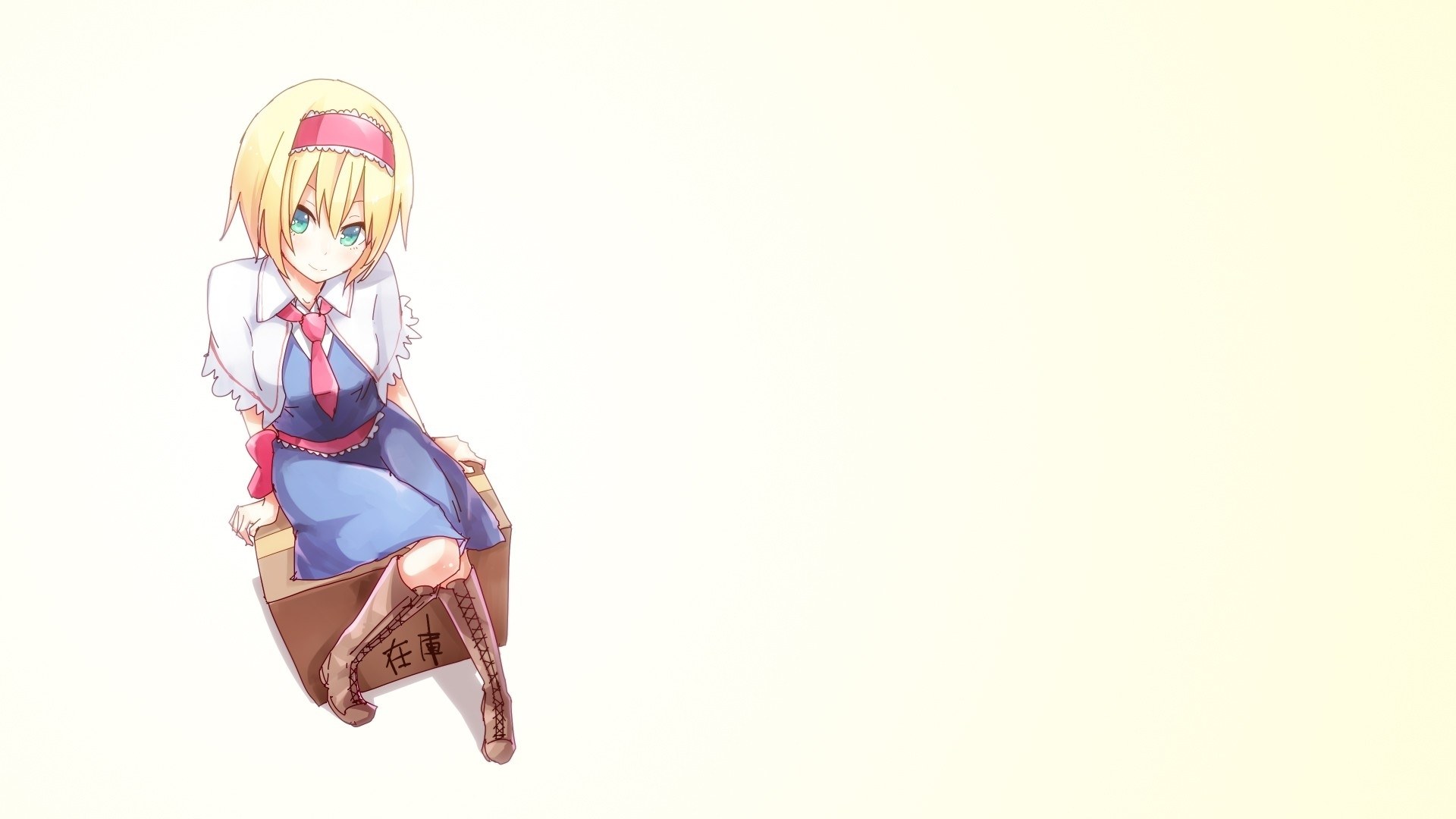 blonde anime girl sitting on box