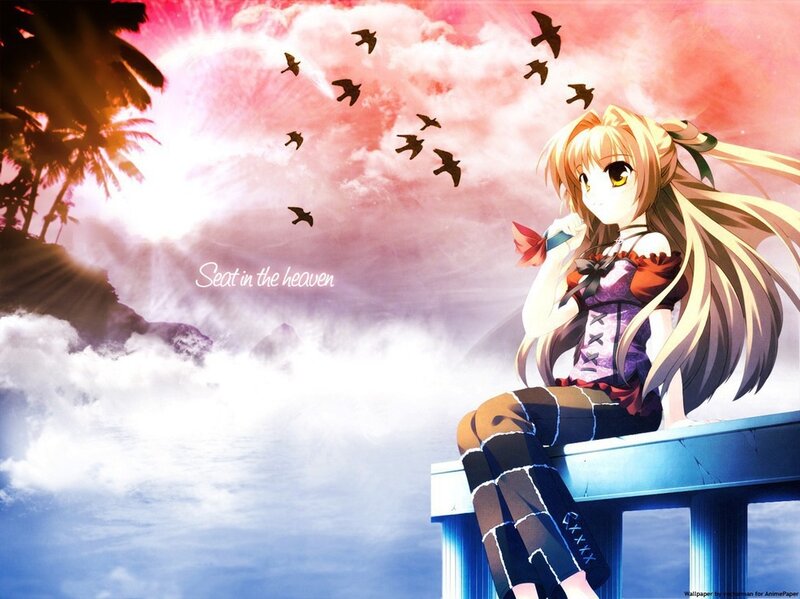 Blonde Anime Girl Sitting — Pink