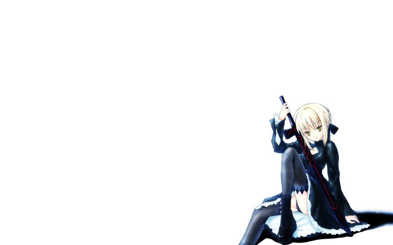 Blonde Anime Girl Sitting — White, Calm, Sword