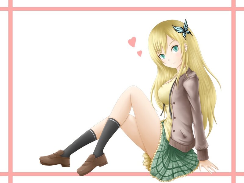 Blonde Anime Girl Sitting — Yellow