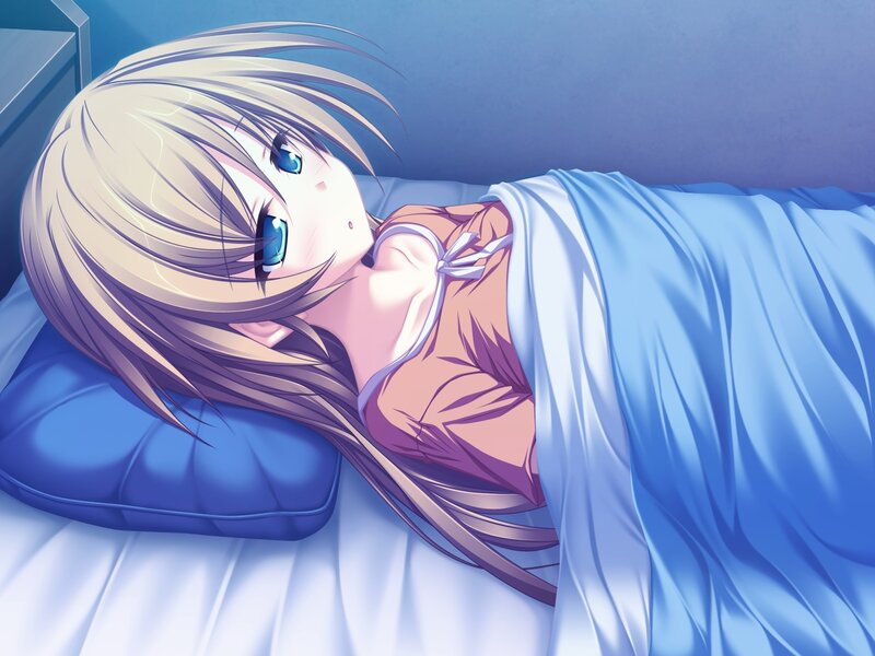 Blonde Anime Girl Sleeping — Blue, Calm