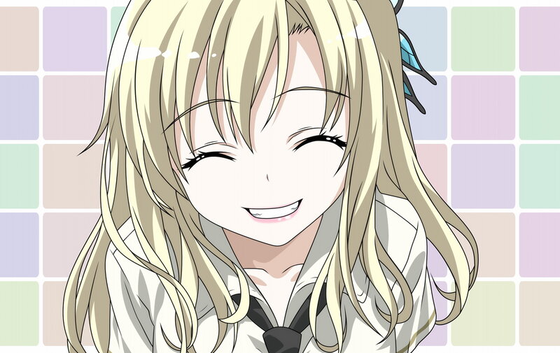 Blonde Anime Girl Smiling — White