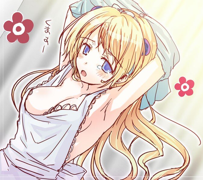 blonde anime girl stretching