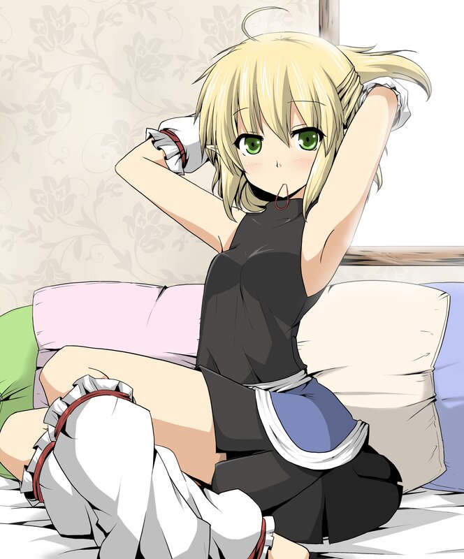 blonde anime girl stretching