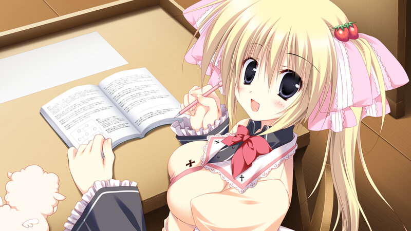 Blonde Anime Girl Studying — Pink