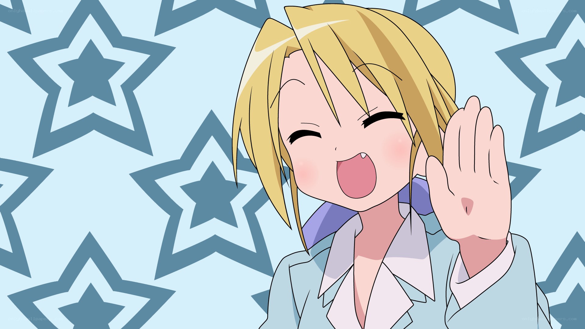 blonde anime girl waving