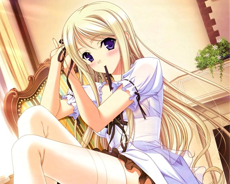 Blonde Anime Girl — White, Calm, Afternoon, Chair