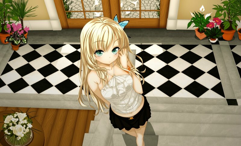 Blonde Anime Girl — White, Calm, Afternoon, Plants