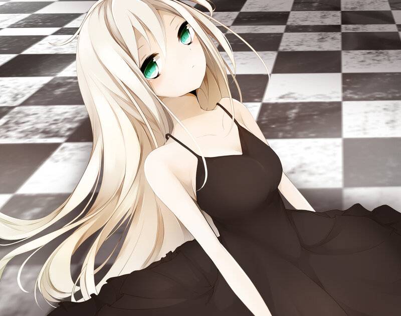 Blonde Anime Girl — White, Calm, Black Dress