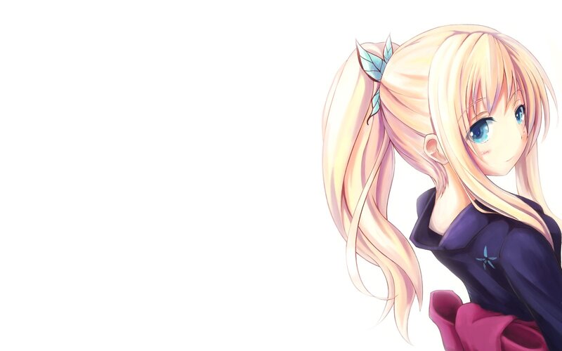 Blonde Anime Girl — White, Calm, Blue Eyes, Ponytail