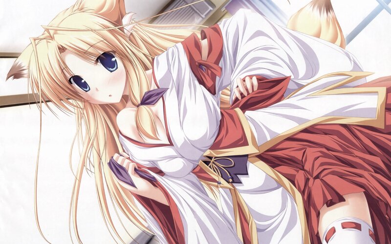 Blonde Anime Girl — White, Calm, Cat Ears, Fox Tail