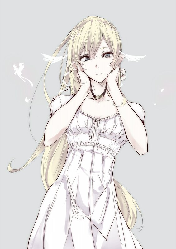 Blonde Anime Girl — White, Calm, Dress, Wings