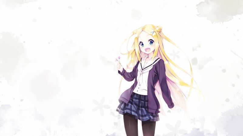Blonde Anime Girl — White, Calm, Flower, School Uniform