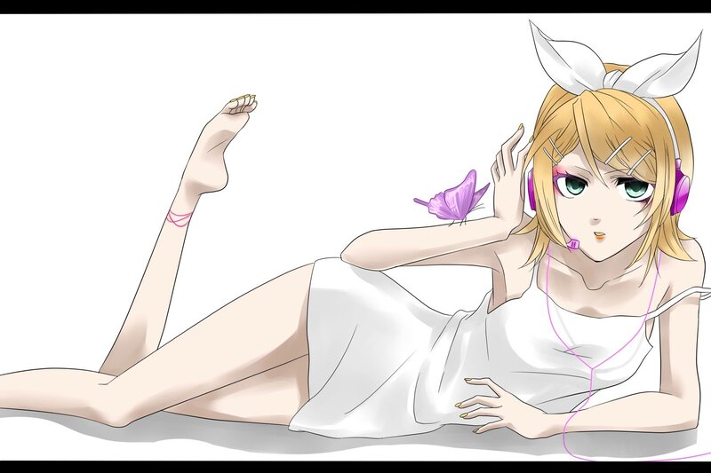 Blonde Anime Girl — White, Calm, Headphones