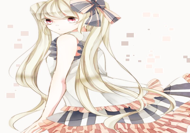 Blonde Anime Girl — White, Calm, Long Hair, Bow