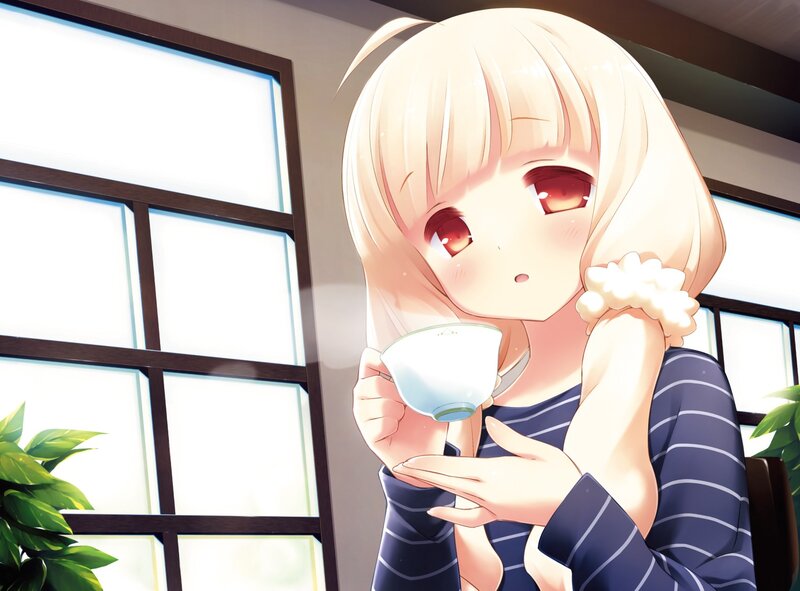 Blonde Anime Girl — White, Calm, Morning, Tea Cup