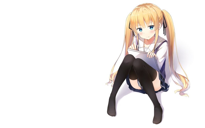 Blonde Anime Girl — White, Calm, Notebook