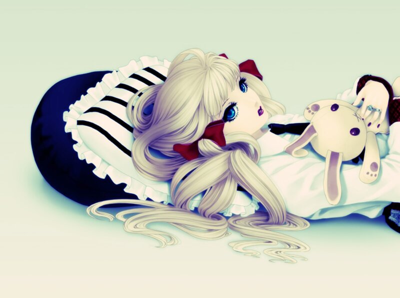 Blonde Anime Girl — White, Calm, Pillow