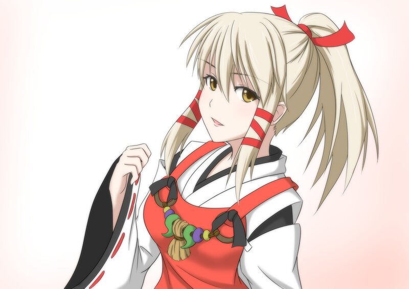 Blonde Anime Girl — White, Calm, Red Bow