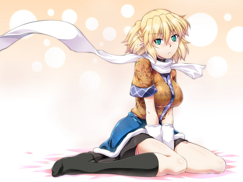 Blonde Anime Girl — White, Calm, Scarf, Skirt