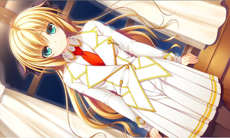 Blonde Anime Girl — White, Calm, School Uniform, Bed