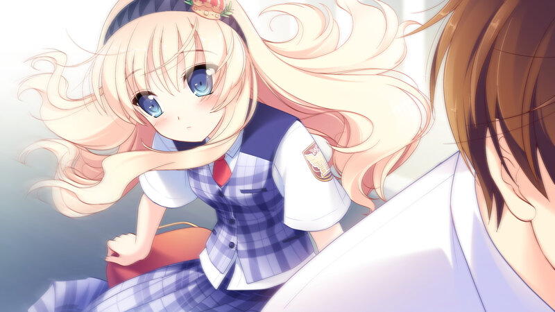 Blonde Anime Girl — White, Calm, School Uniform, Blue Eyes